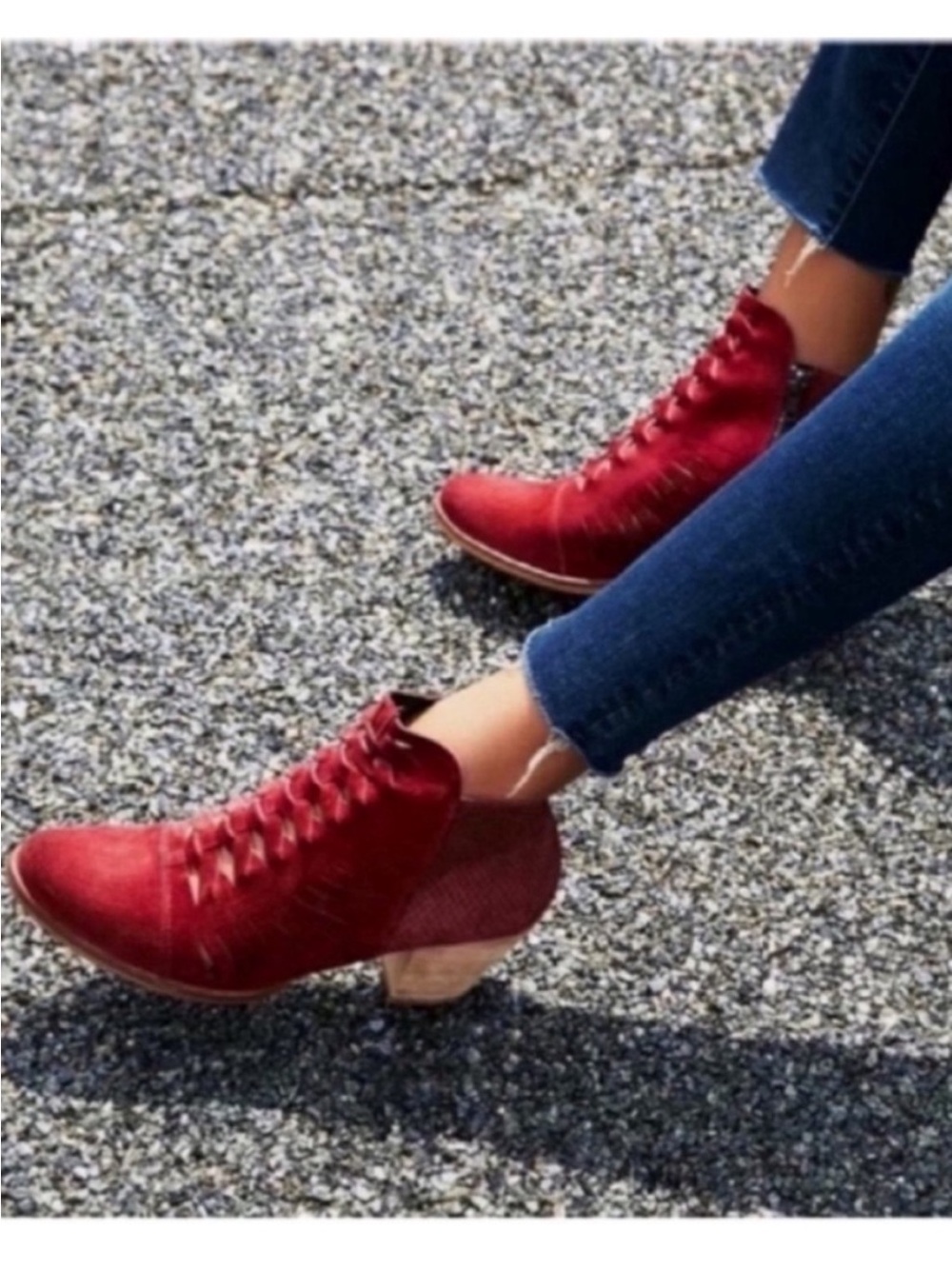 Free People Red Suede Lace-Up Ankle Booties Size 39 US 8.5